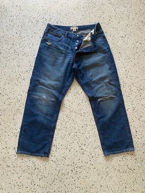 Madewell Women's Indigo Distressed Relaxed Jeans Curvy Dean Easy Straight Crop